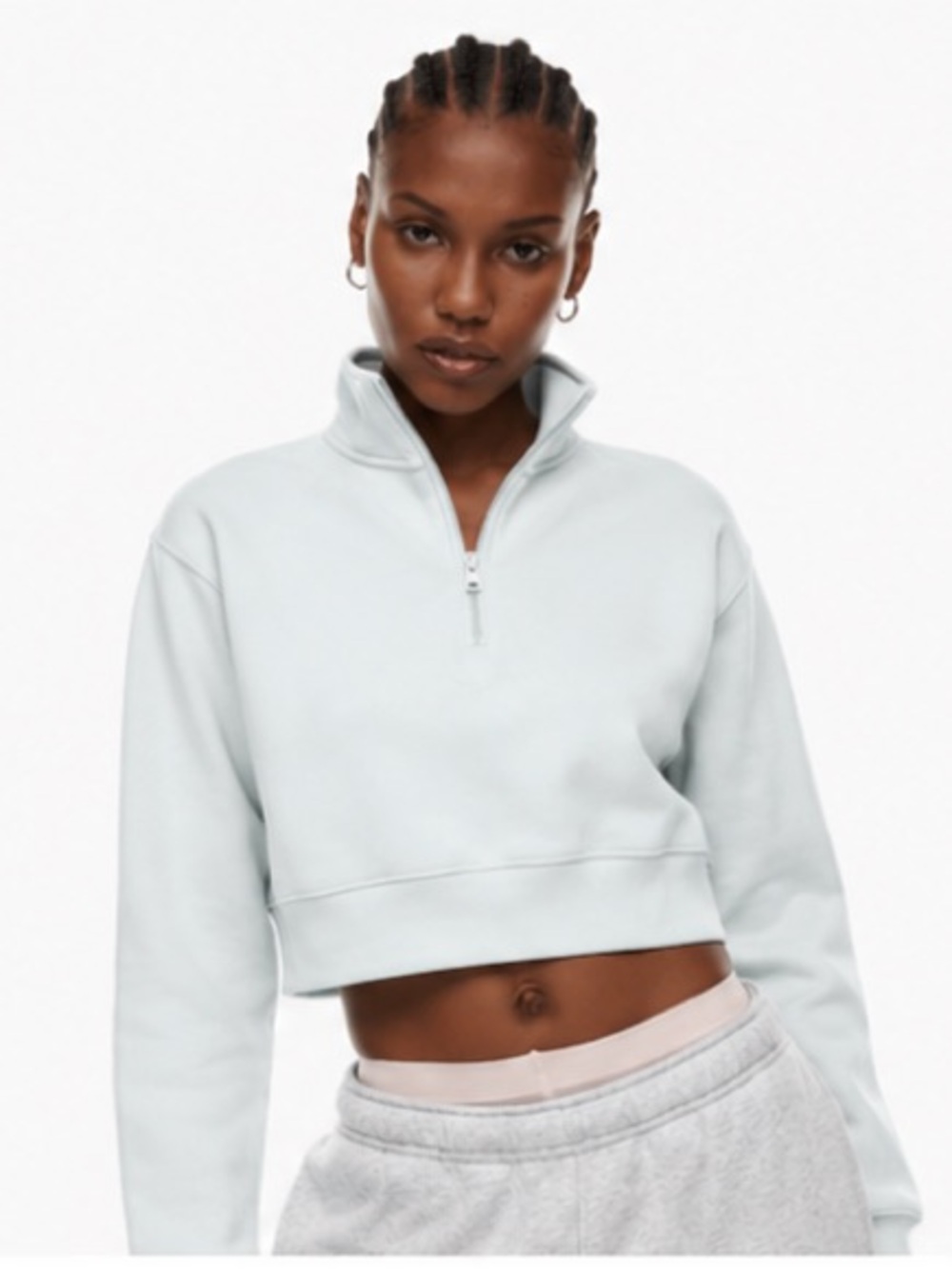 Aritzia Tna sweatfleece Cozy fleece Quarter Zip cropped sweatshirt light blue